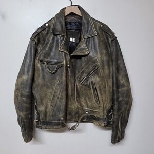 Vintage 80s Ripples Heavy Leather Motorcycle Jacket XL Distressed Biker Moto
